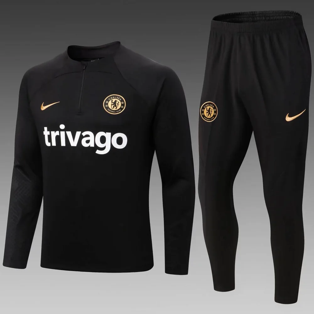 2022/2023 Chelsea Halb-Reißverschluss Trainingsanzug Schwarz Fußballtrikot  Set — main view