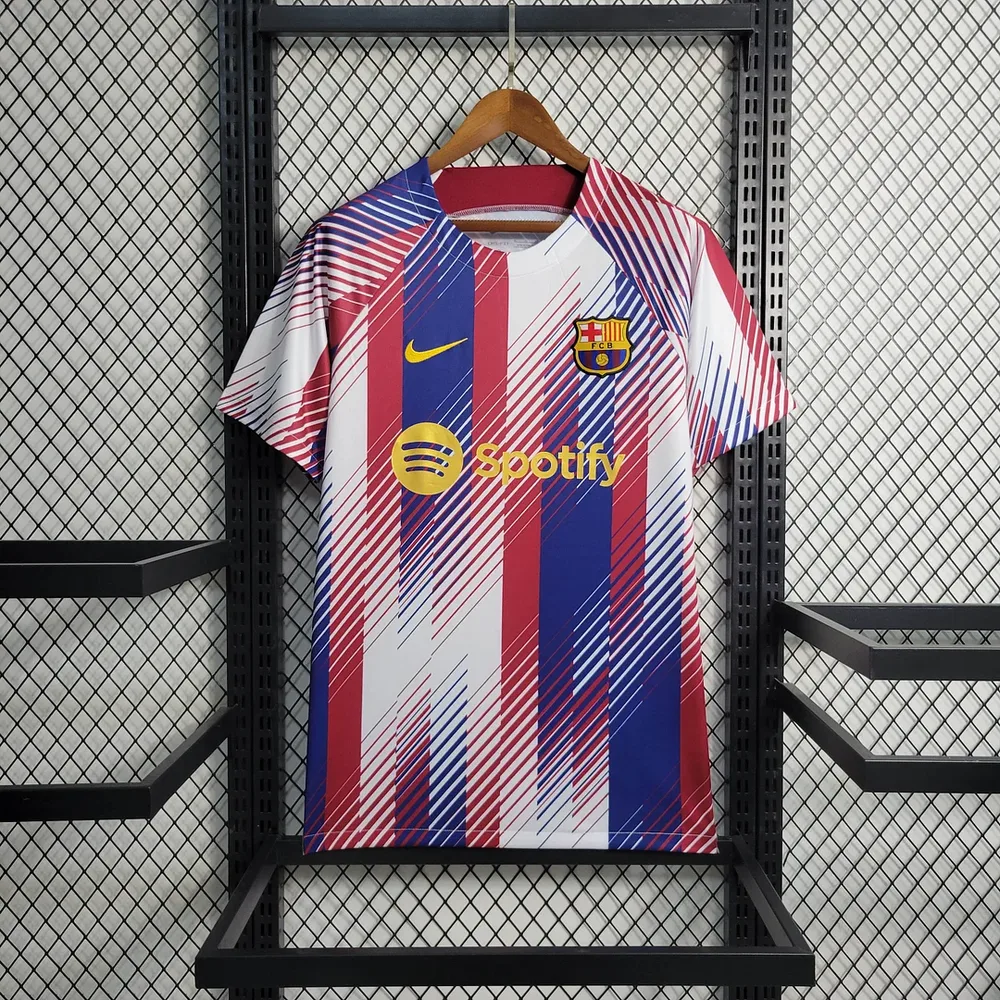 Camisa de Futebol Treino Barcelona Vermelha Branca Azul 2023/2024 — main view
