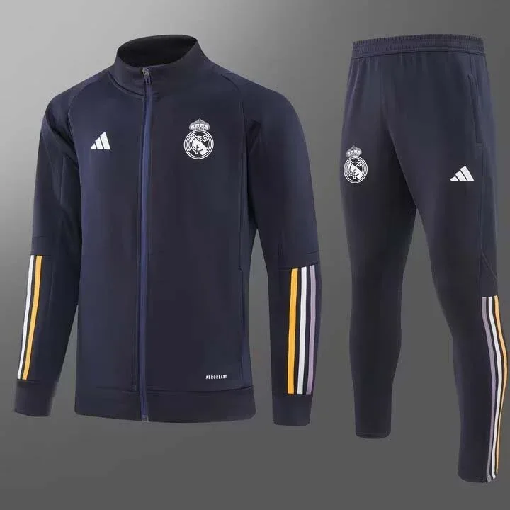 طقم قميص ريال مدريد سترة بسحاب طويل باللون الأزرق الداكن لموسم 2023/2024 — main view