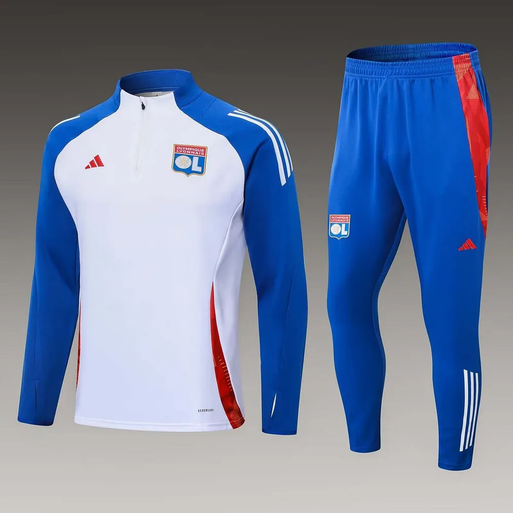 2024/2025 Lyon Halb-Reißverschluss Trainingsanzug Weiß Fußballtrikot-Set — main view