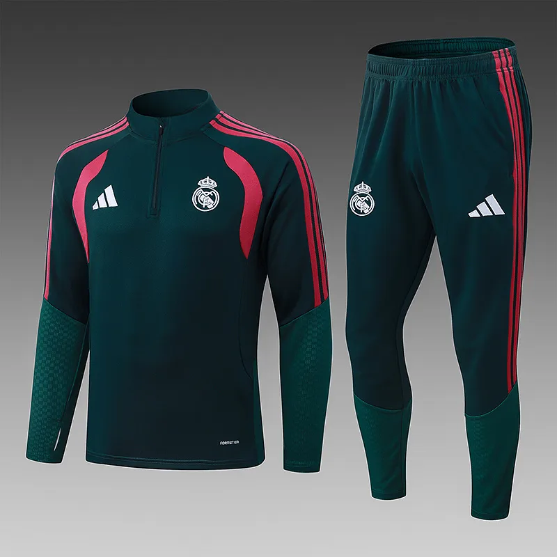 Ensemble maillot de football survêtement d'entraînement demi-zip bleu Real Madrid vert foncé 2026/2027 landaise  — main view