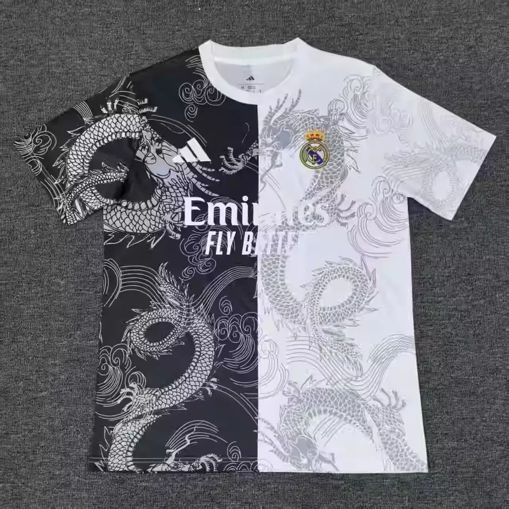 2025/2026 Real Madrid Motif dragon Noir et Blanc Maillot de football  — main view