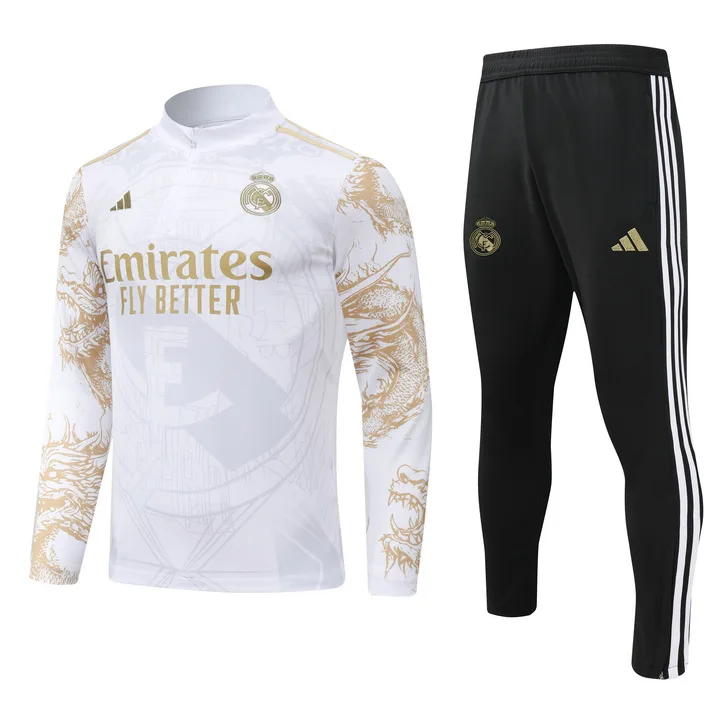 2024/2025 Real Madrid Royal Weiß Druck Sonderausgabe Halb-Reißverschluss Trainingsanzug Fußballtrikot  Set — main view