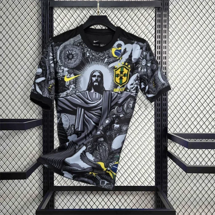 2024 Brasilien Special Edition Jesus Schwarz Grau Fußballtrikot — main view