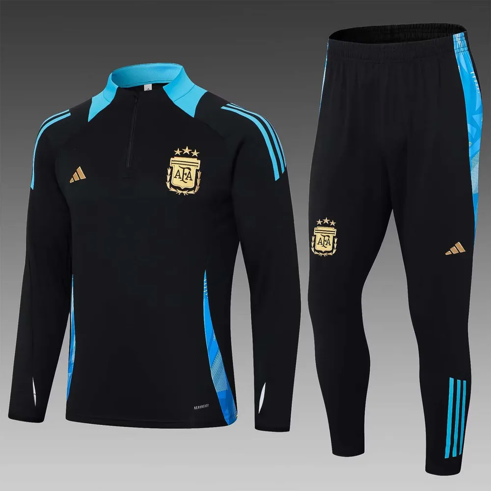 2024 Argentina Half-Pull Training Suit Black Football Shirt  Set — main view