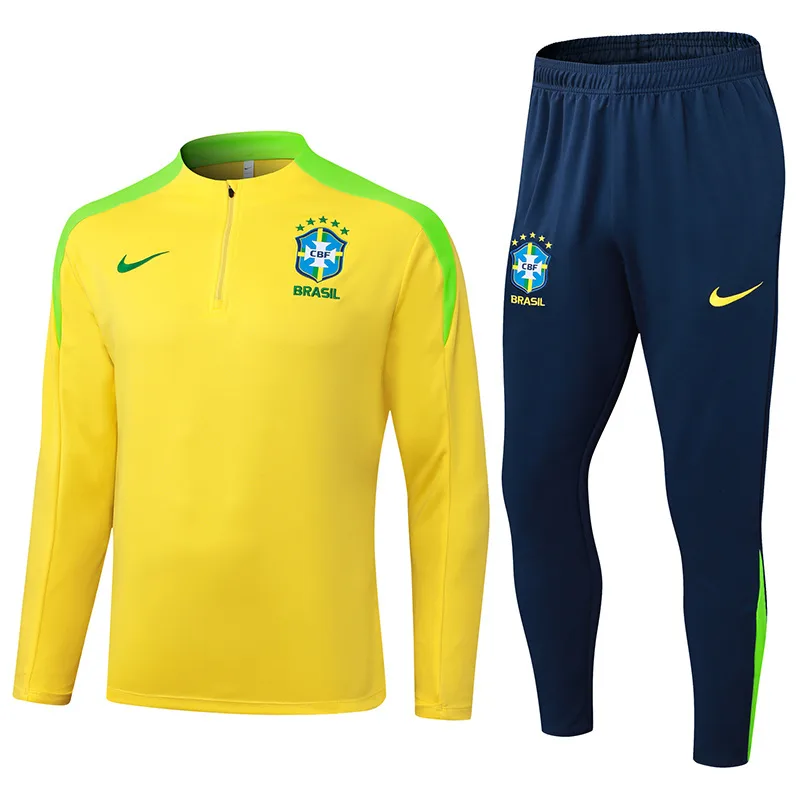 2025/2026 Brazil Half-Pull Training Suit Yellow Jersey Set — main view