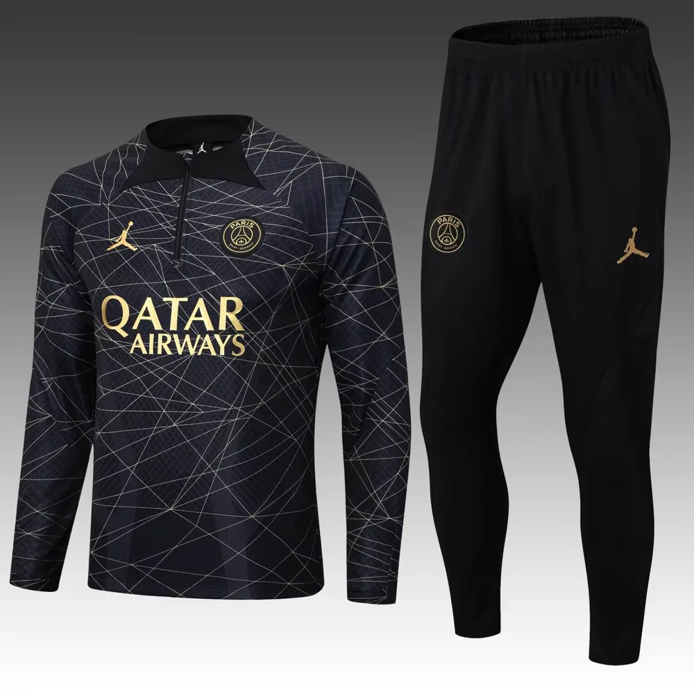 2022/2023 PSG Paris Saint-Germain Halbzug-Trainingsanzug Schwarz-Gold Set — main view
