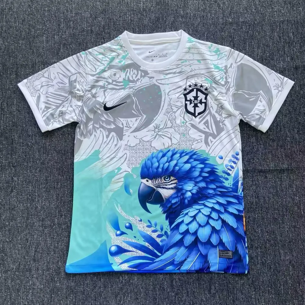 2025/2026 Brasilien Special Edition Weiß Blau Vogel Fußballtrikot  — main view