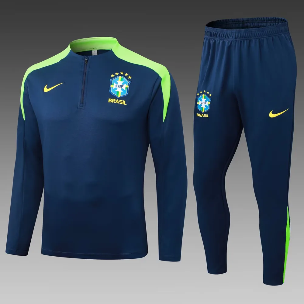 2025 Brasilien Halb-Reißverschluss Trainingsanzug Königsblau Fußballtrikot AAA Fan-Qualität Set — main view