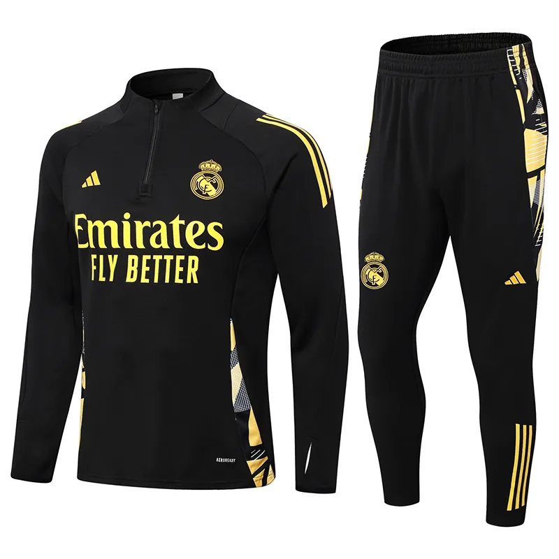 2024/2025 Real Madrid Black Half-Pull Training Suit Football Shirt  Set — main view