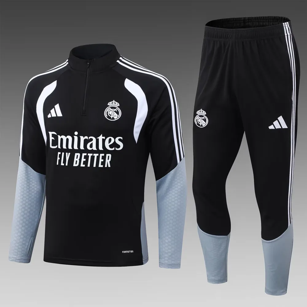 2026/2027 Real Madrid Halb-Reißverschluss Trainingsanzug Schwarz-Grau Fußballtrikot   — main view