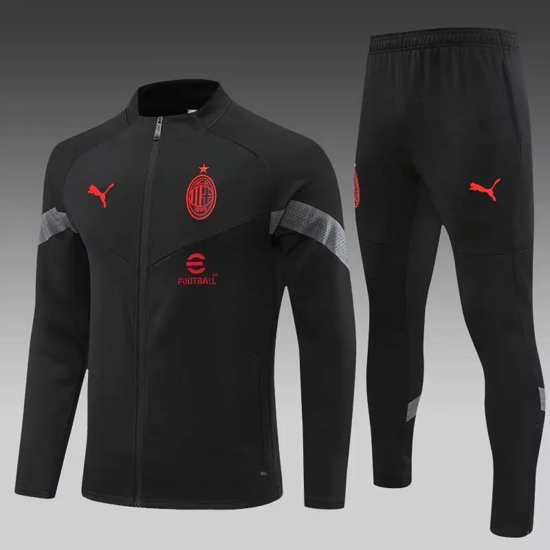 2022/2023 AC Milan Long Zipped Jacket Black Soccer Jersey  Set — main view
