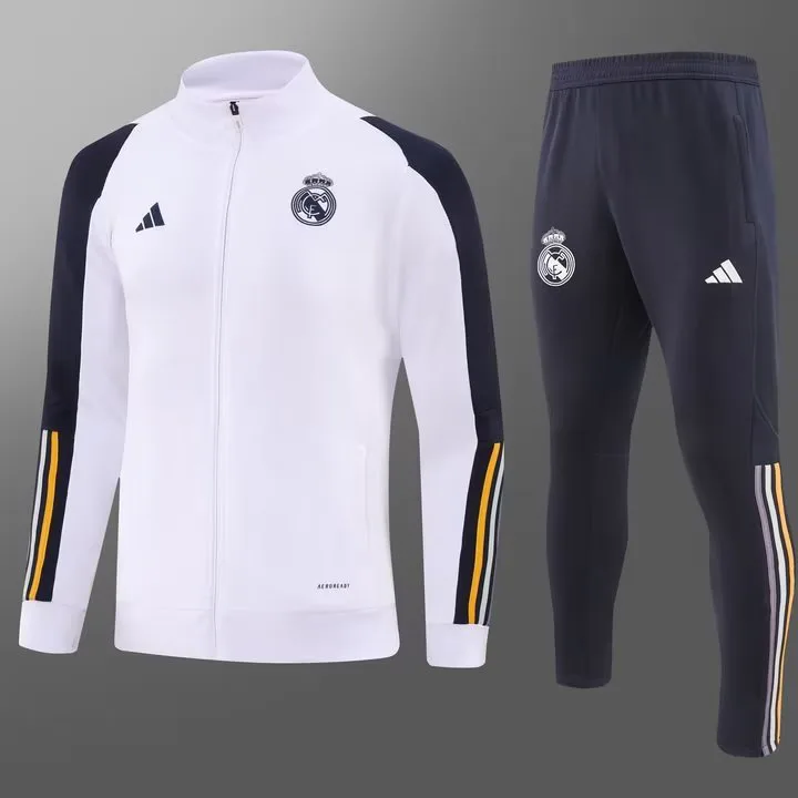 2023/2024 Real Madrid Long Zipped Jacket white Football Shirt Set — main view