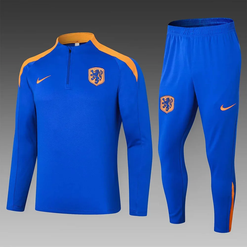 2024 Niederlande Halb-Reißverschluss Trainingsanzug Bunt Blau Fußballtrikot AAA Fan-Qualität Set — main view