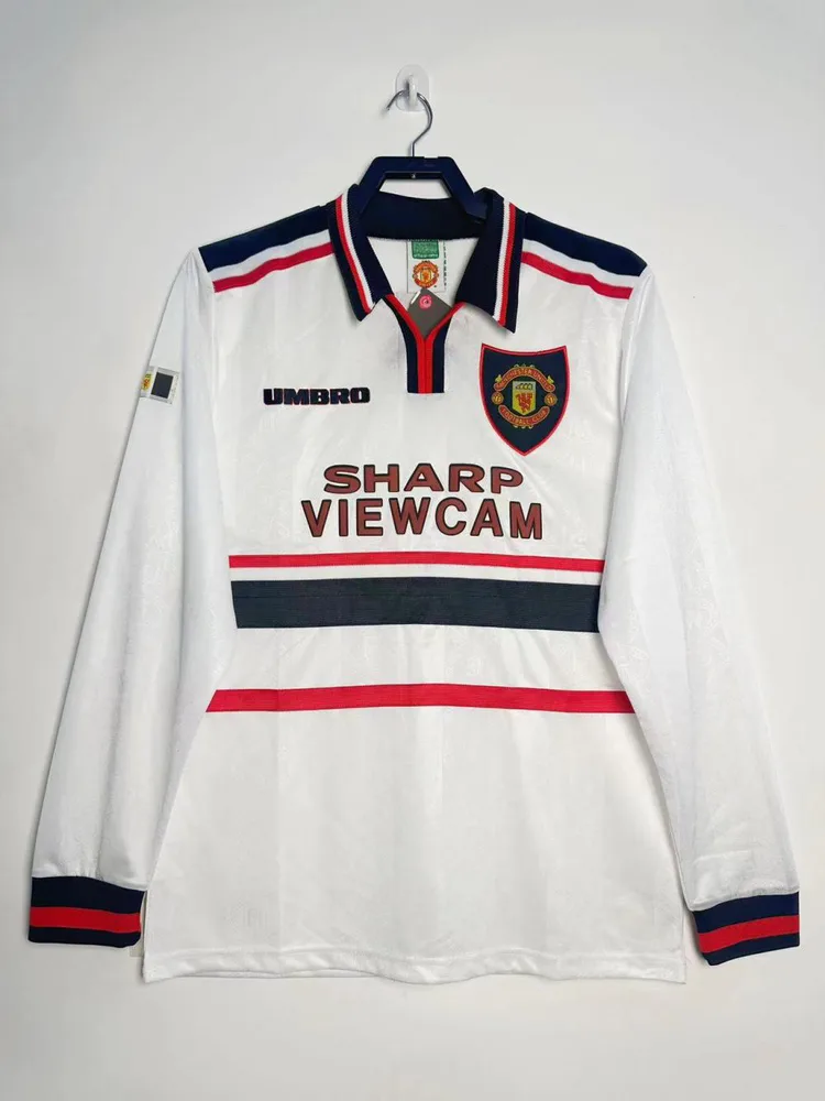 1998-1999 Retro Long Sleeve Manchester United Away White Football Shirt  — main view
