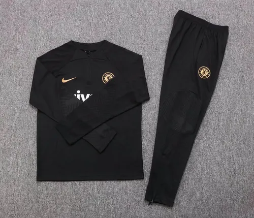 2022/2023 Chelsea Halb-Reißverschluss Trainingsanzug Schwarz Fußballtrikot  Set — view 7