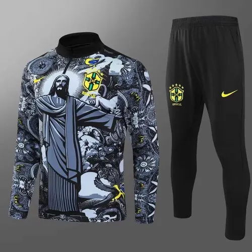2024 Brasilien Half-Pull Trainingsanzug Special Edition Jesus Schwarz Fußballtrikot AAA Fan-Qualität Set — view 1