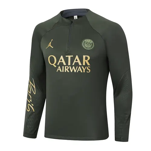 2023-2024 PSG Paris Saint-Germain Halb-Reißverschluss Trainingsanzug Olivgrün Set — view 3