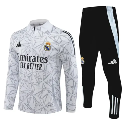 2024/2025 Real Madrid Bedrucktes Weiß Halb-Reißverschluss Trainingsanzug Fußballtrikot  Set — view 1
