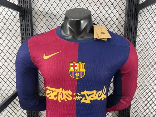 2024/2025 Long Sleeve Player Version Barcelona x Travis Scott Collab Home Football Shirt  — view 3