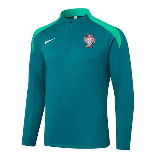 2024-2025 Portugal Halb-Reißverschluss Trainingsanzug Dunkelgrün Fußballtrikot Set — view 3