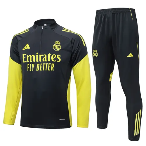 Tenue d'Entraînement Half-Pull Real Madrid Gris Foncé Manches Jaunes 2025/2026 Maillot de Football  Set — view 1