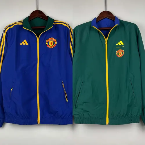 2023/2024 Manchester United Coupe-Vent Réversible (Bleu-Vert) Maillot de Foot  — view 1