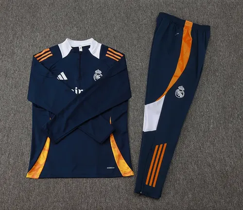 2024/2025 Real Madrid Royal blue white collar Half-Pull Training Suit Football Shirt  Set — view 7