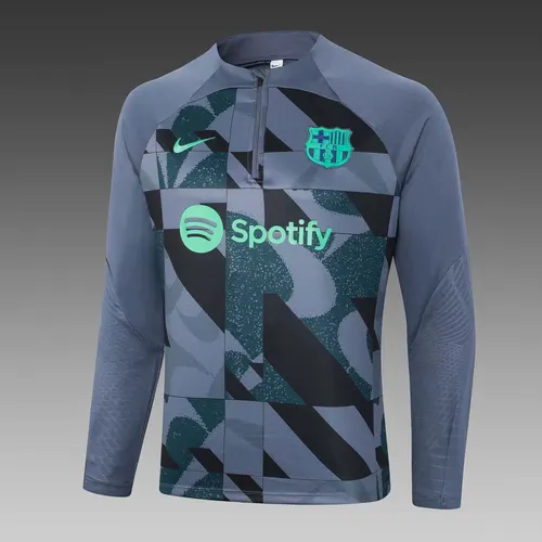 2023/2024 Barcelona Halb-Reißverschluss Trainingsanzug Grau Trikot Set — view 3