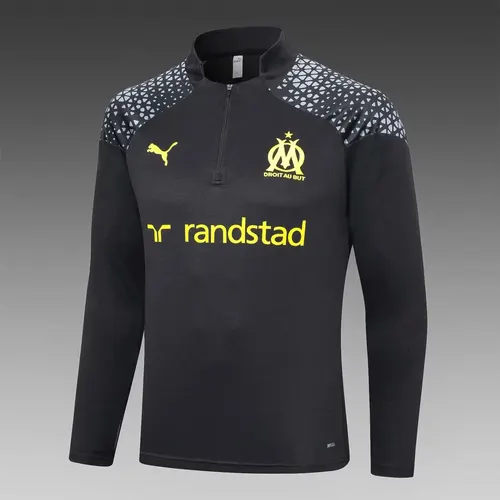2023/2024 Olympique de Marseille Conjunto Treino Meia Puxada Preto Camisa Futebol — view 3