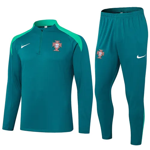 2024-2025 Portugal Halb-Reißverschluss Trainingsanzug Dunkelgrün Fußballtrikot Set — view 1