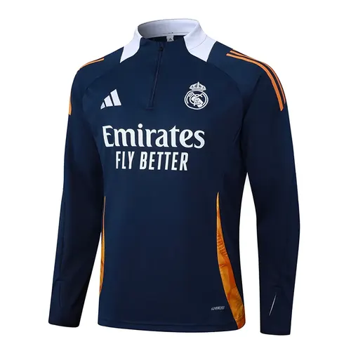 2024/2025 Real Madrid Royal blue white collar Half-Pull Training Suit Football Shirt  Set — view 3