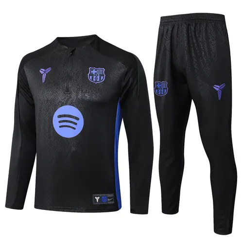2025/2026 Barcelona Half-Pull Trainingsanzug Schwarz Verbundausgabe Trikot Set 01 — view 1