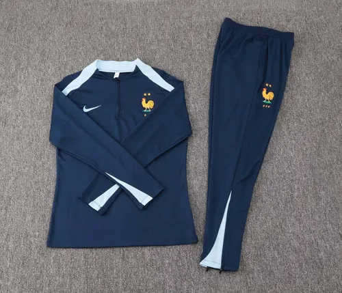 Conjunto de Camiseta de Fútbol de Entrenamiento de Media Cremallera 2024 de Francia Azul Real — view 3