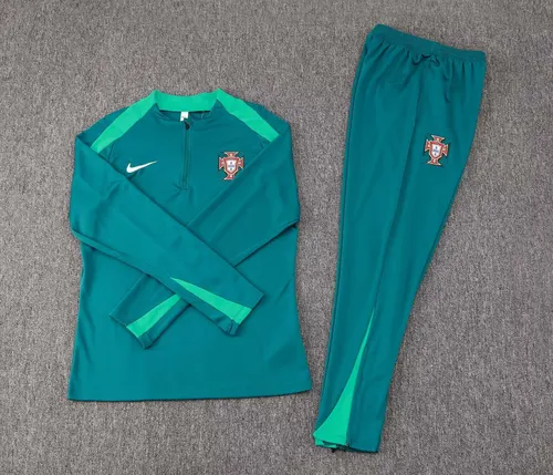 Conjunto de Camiseta de Fútbol 2024 Portugal Entrenamiento Semi-Cuello Verde Negruzco — view 3