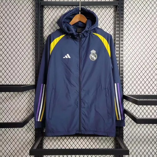 2023 Real Madrid Windbreaker Marineblau Fußballtrikot AAA fan-gradät