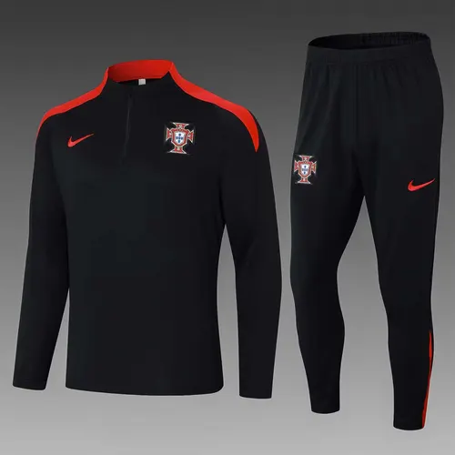 Conjunto de Camiseta de Fútbol 2024 Portugal Entrenamiento Semi-Cuello Negro — view 1