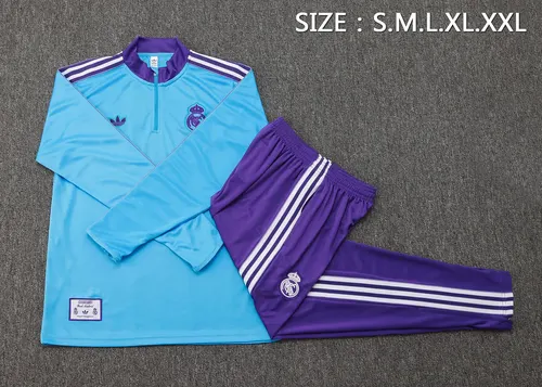 Chándal de entrenamiento con media cremallera Versión Retro azul claro de Real Madrid 2025/2026 Camiseta de fútbol Calidad Thai Set — view 5