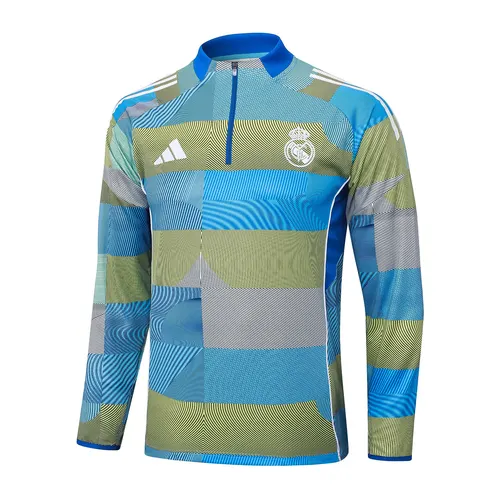 2025/2026 Real Madrid Blau-grün gestreift Inkjet Half-Pull Trainingsanzug Fußballtrikot  Set — view 3