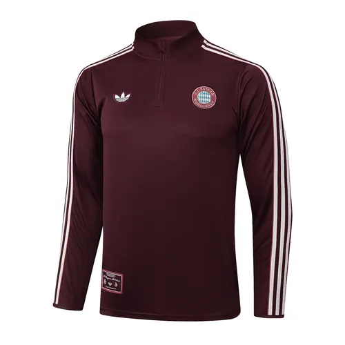 2025/2026 Chándal de Entrenamiento Media Cremallera Bayern Munich Rojo Oscuro Estilo Retro Camiseta de Fútbol  Set — view 3