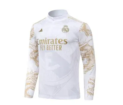 2024/2025 Real Madrid Royal Weiß Druck Sonderausgabe Halb-Reißverschluss Trainingsanzug Fußballtrikot  Set — view 3