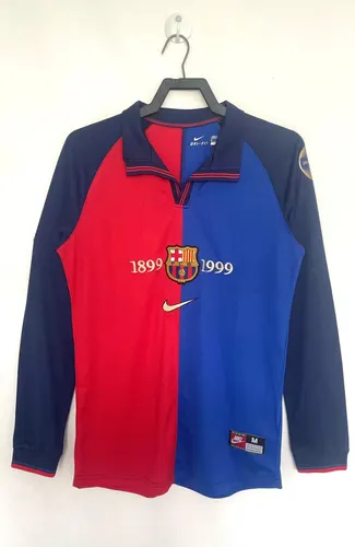 1999/2000 Retro Barcelona Heim 100. Jubiläumsausgabe Fußballtrikot Langarm Thailand-Qualität — view 1