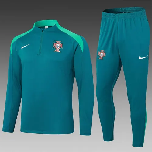 Conjunto de Camiseta de Fútbol 2024 Portugal Entrenamiento Semi-Cuello Verde Negruzco — view 1