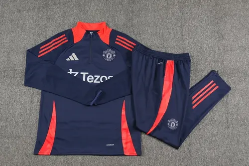Ensemble d'Entraînement Half-Pull Manchester United 2024/2025 Bleu Royal Col Rouge  — view 7