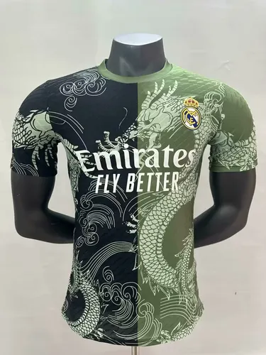 2025/2026 Versão Jogador Real Madrid Dragon Pattern Army Green And Black Camisa de Futebol  — view 1