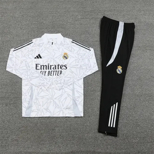 2024/2025 Real Madrid Bedrucktes Weiß Halb-Reißverschluss Trainingsanzug Fußballtrikot  Set — view 3
