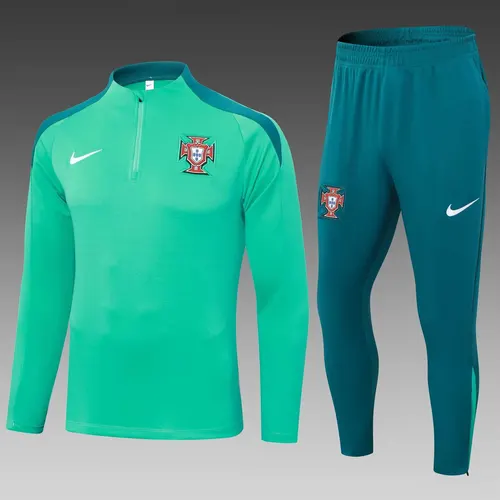 Conjunto de Camiseta de Fútbol 2024 Portugal Entrenamiento Semi-Cuello Verde — view 1