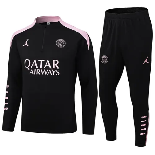 2024/2025 طقم تدريب Psg Paris Saint-Germain نصف سحاب أسود مع وردي