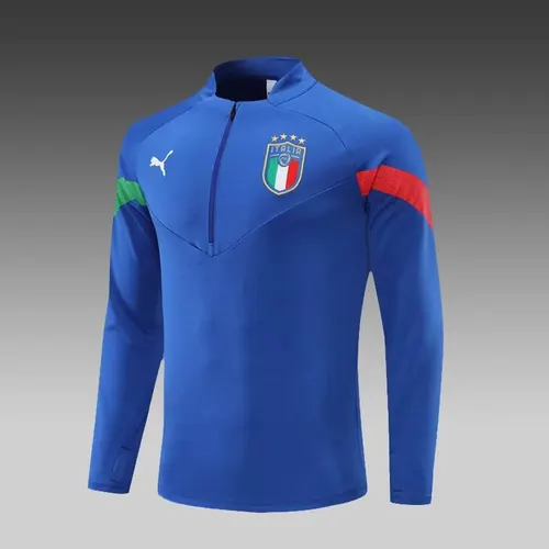2022 Italien Halb-Reißverschluss Trainingsanzug Blau Fußballtrikot Set — view 5
