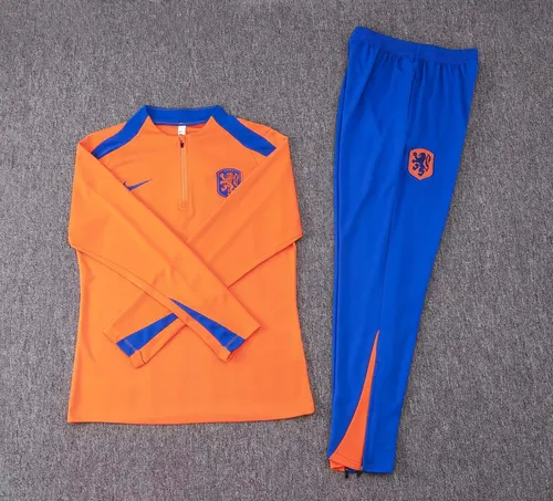 2024 Niederlande Halb-Reißverschluss Trainingsanzug Orange Fußballtrikot AAA Fan-Qualität Set — view 3